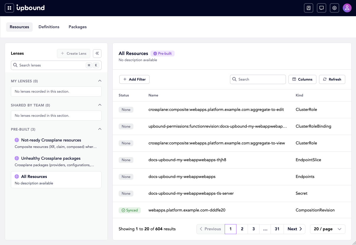 The unfiltered aggregated resource list in the Console